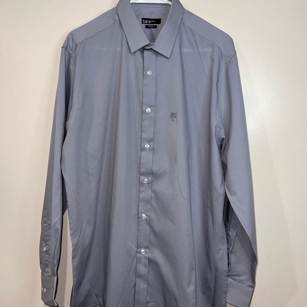 Bar III Mens Gray Dress Shirt Slim Fit Stretch 16.5 32/33
